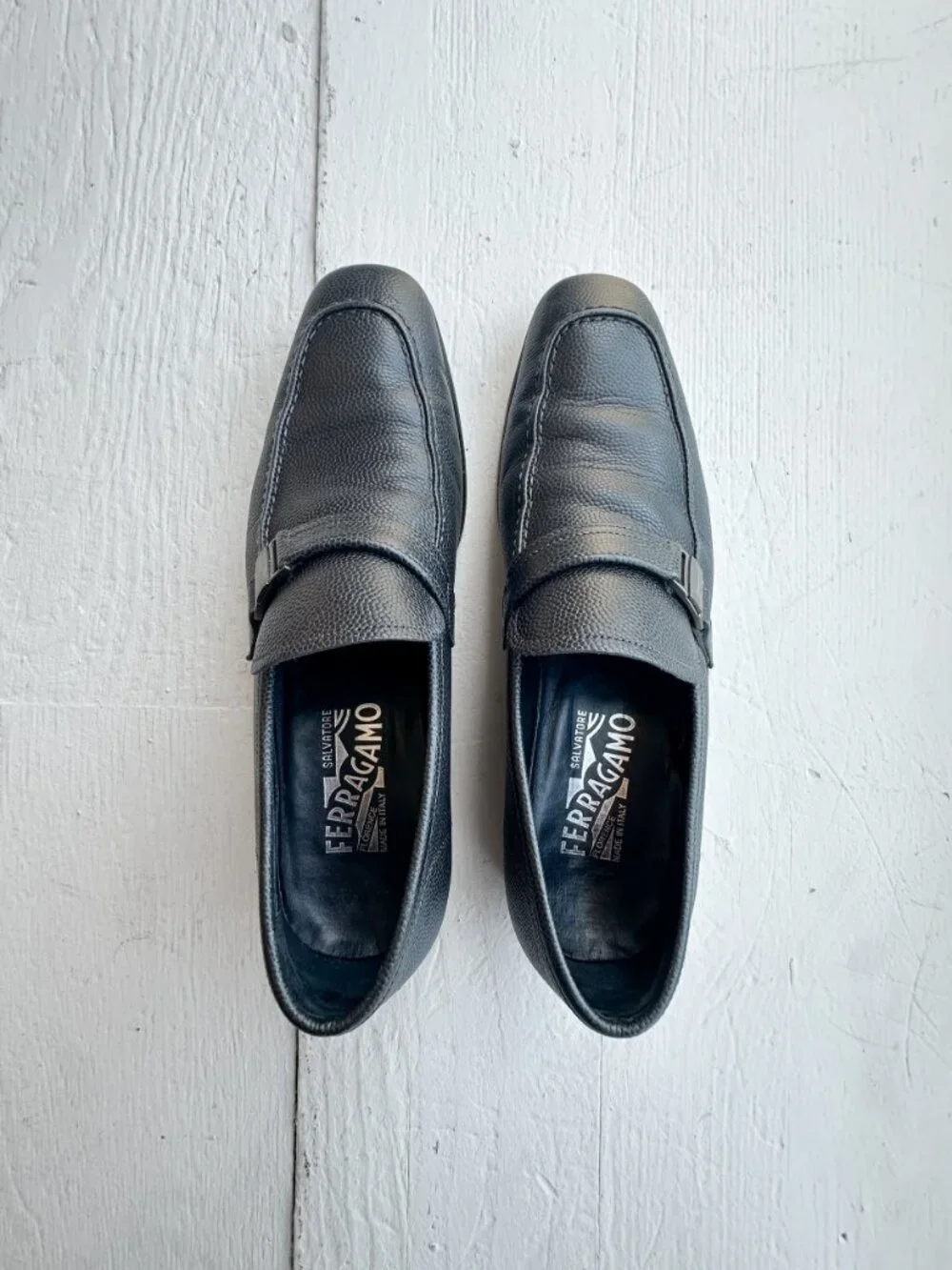 Salvatore Ferragamo Men's Black Pebbled Leather Loafers - Size 7.5D